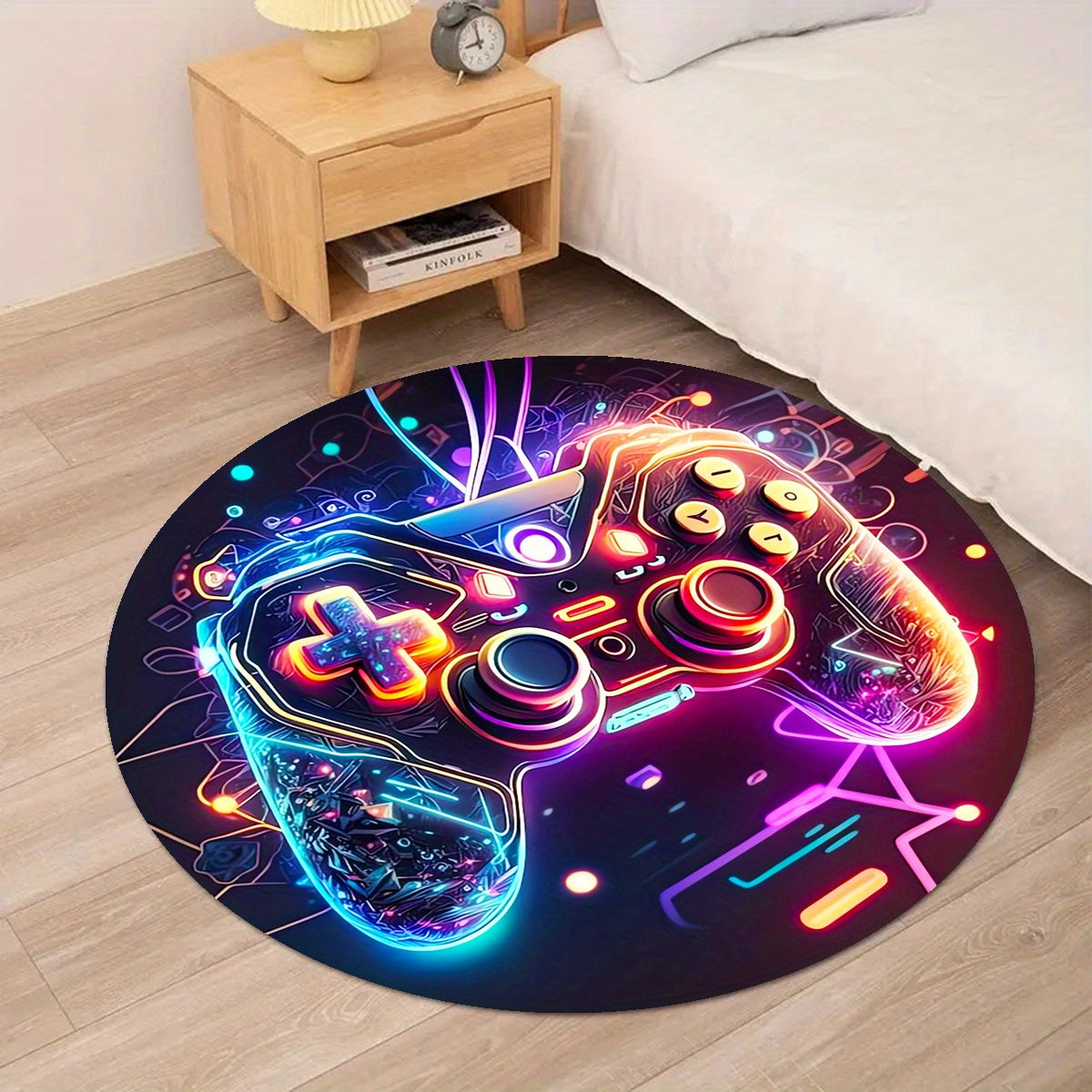 Round Gaming Carpet in Gamepad Design – Soft Crystal Velvet Carpet for the Gaming Room