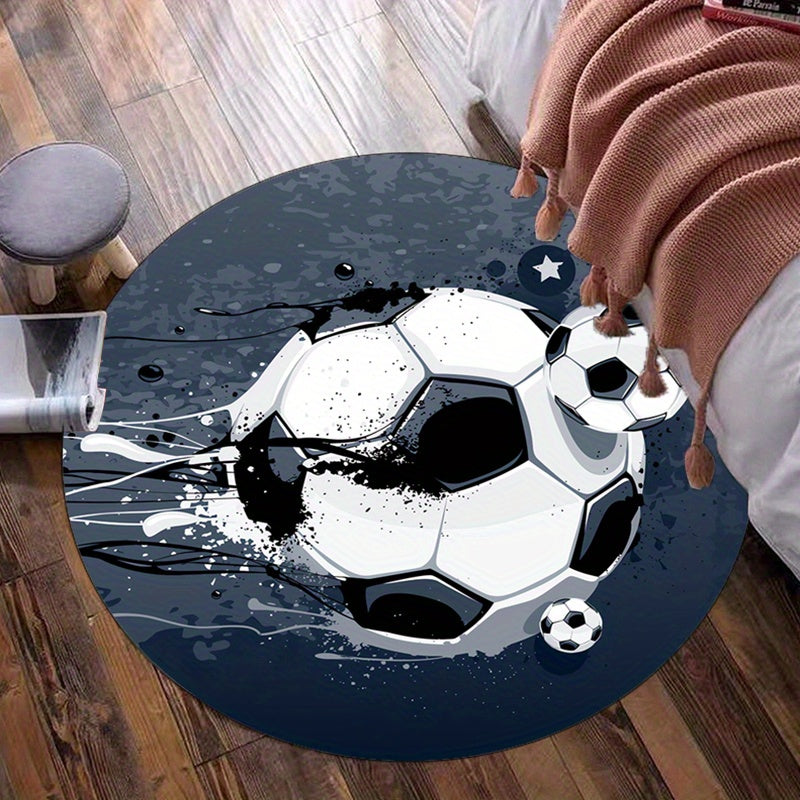 Round Football Carpet – Soft Carpet with Non-Slip Backing for Living Room & Bedroom