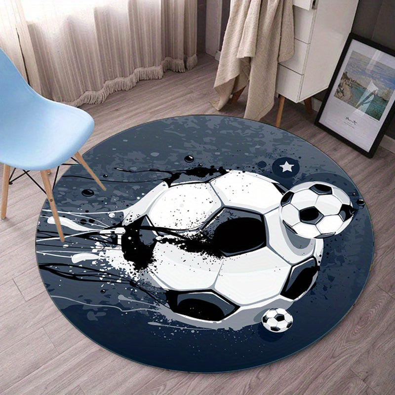 Round Football Carpet – Soft Carpet with Non-Slip Backing for Living Room & Bedroom