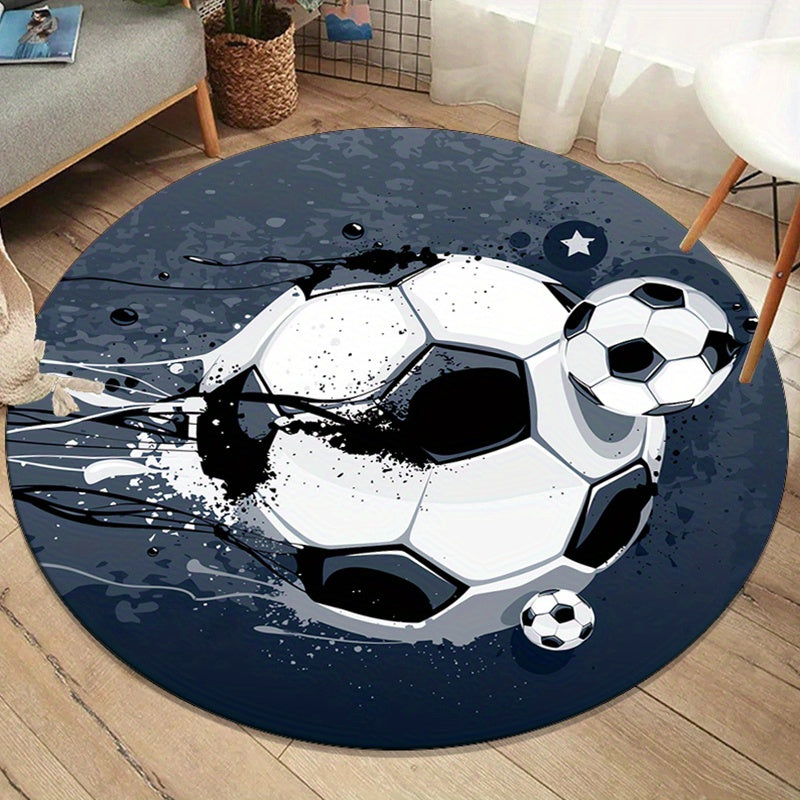 Round Football Carpet – Soft Carpet with Non-Slip Backing for Living Room & Bedroom