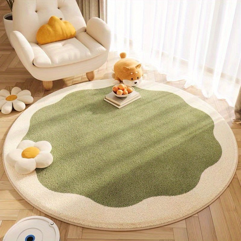 Round Non-Slip Rug with Floral Pattern – Soft Rug for Children's Room & Living Room