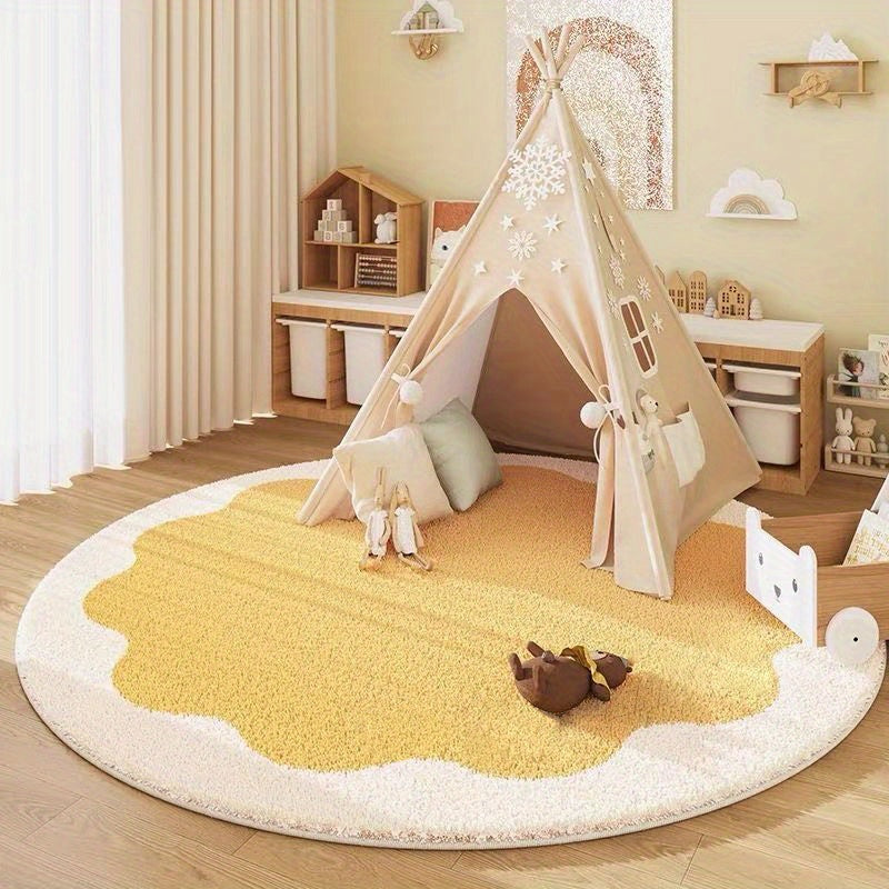 Round Non-Slip Rug with Floral Pattern – Soft Rug for Children's Room & Living Room