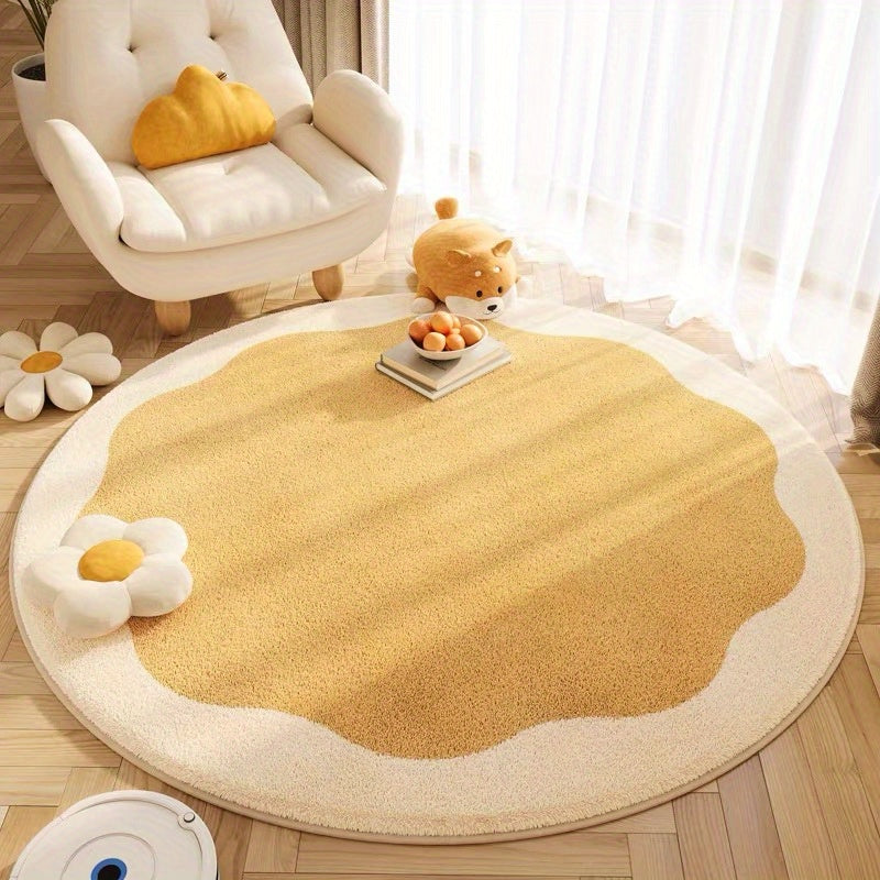 Round Non-Slip Rug with Floral Pattern – Soft Rug for Children's Room & Living Room