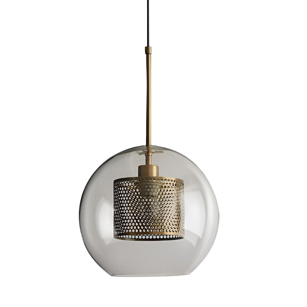 Vintage Industrial Pendant Light with Round Glass and Gold – LED Pendant Light for Dining Room and Living Room