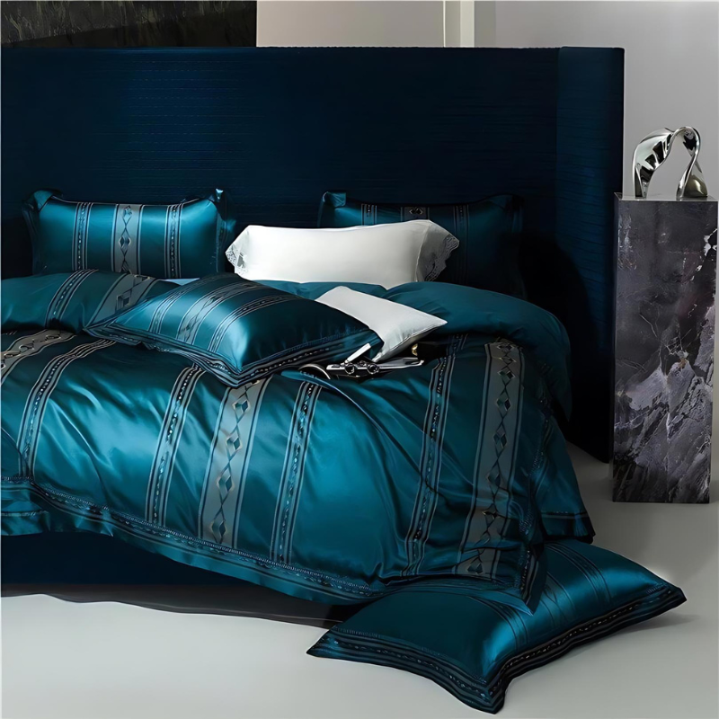 Exclusive Bedding Set Made of Luxurious Egyptian Cotton in Dark Blue for Ultimate Sleep Comfort