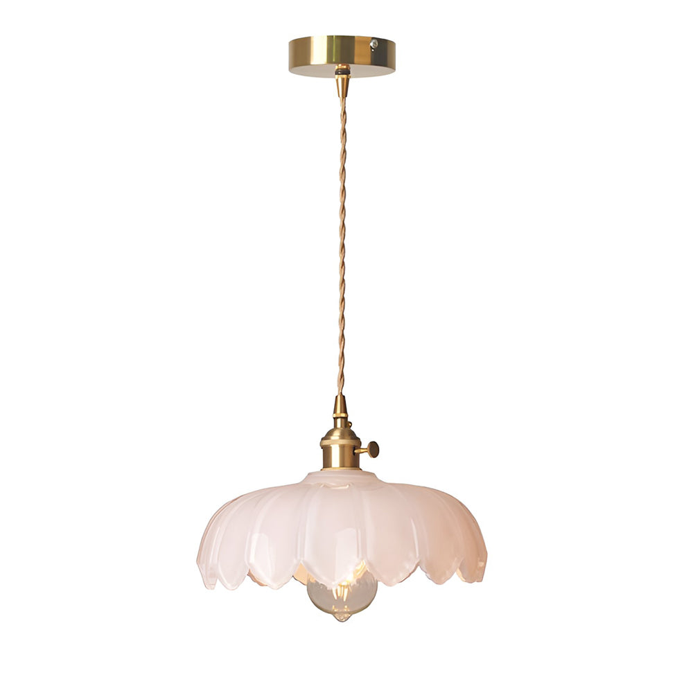 Vintage Hanging Lamp Made of Glass and Brass – Flower-Shaped Pendant Light for Dining Room and Living Room