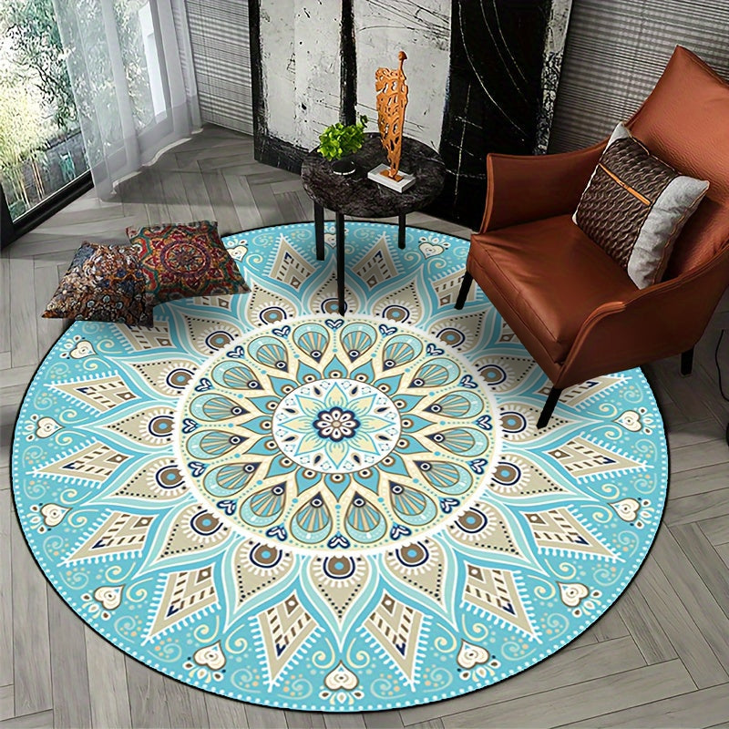 Round Mandala Rug with Elegant Design – Boho Rug for Living Room & Bedroom