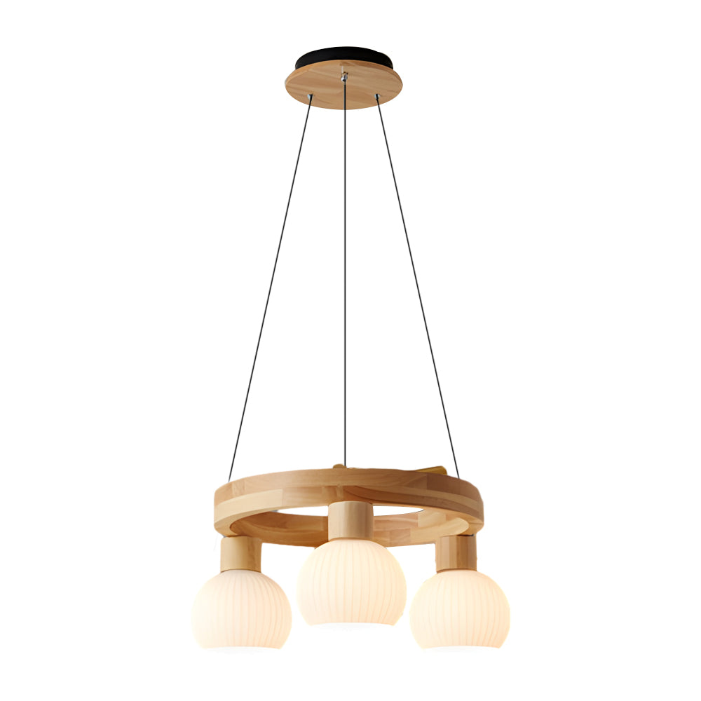 Scandinavian Wooden Chandelier with 3-Stage Dimming Function – Pendant Light for Dining Room and Living Room