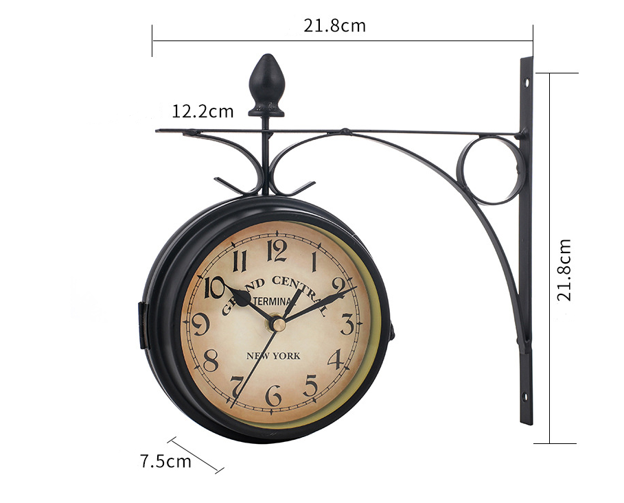 Double-Sided Wall Clock in Vintage Design, Classic Clock for Living Room and Hallway