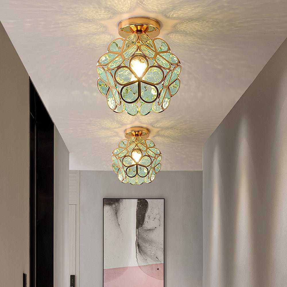 Elegant Floral Glass Flush Mount Ceiling Lamp