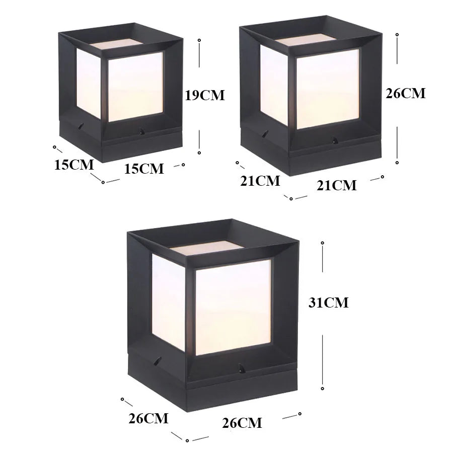 LED Column Light Cube Design – Outdoor Lighting, Weatherproof and Energy-Saving for Garden and Terrace