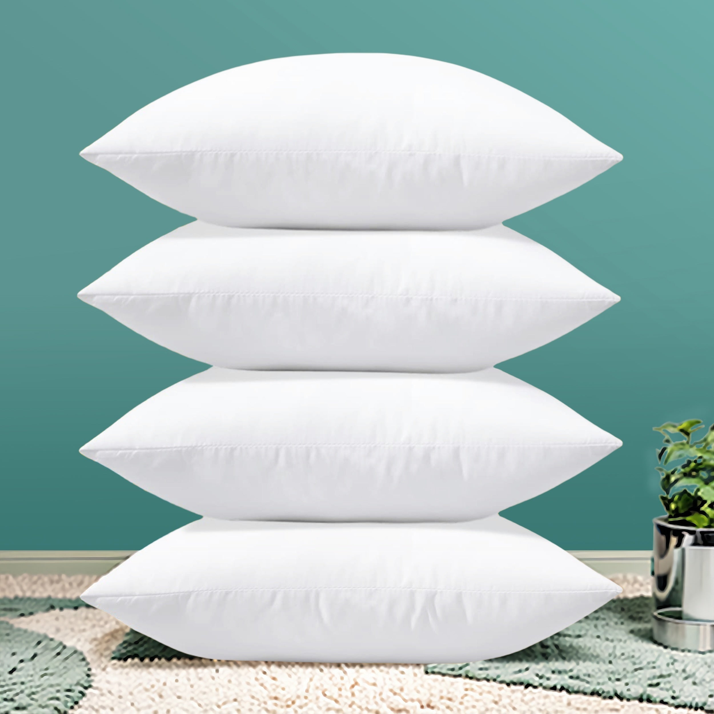 Hypoallergenic Pillow Fillings – Set of 4, Breathable and Soft Fill Pillows for Beds and Sofas, Ideal for Allergy Sufferers, Easy Care and Durable