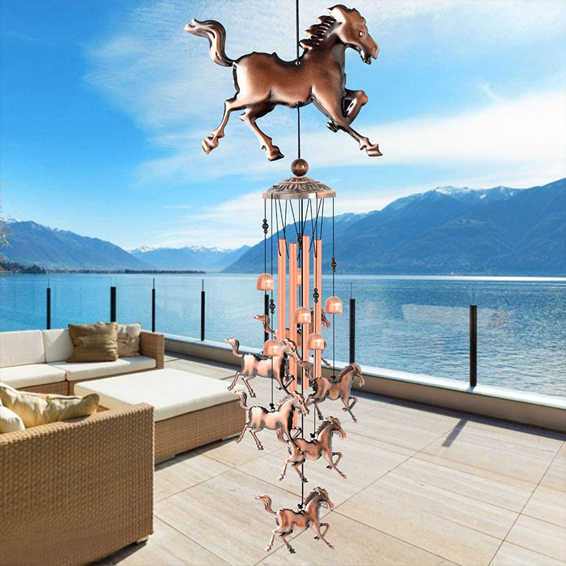 Bronze Retro Wind Chime with Horse Motif, Decorative Wind Bells for Garden and Balcony