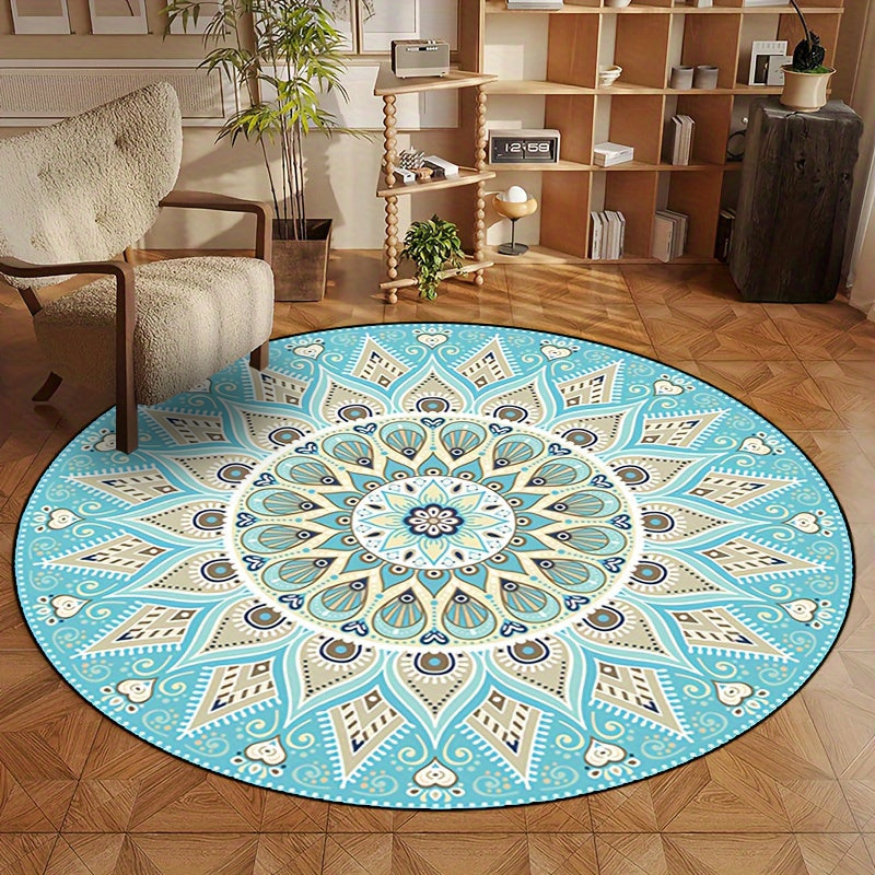 Round Mandala Rug with Elegant Design – Boho Rug for Living Room & Bedroom