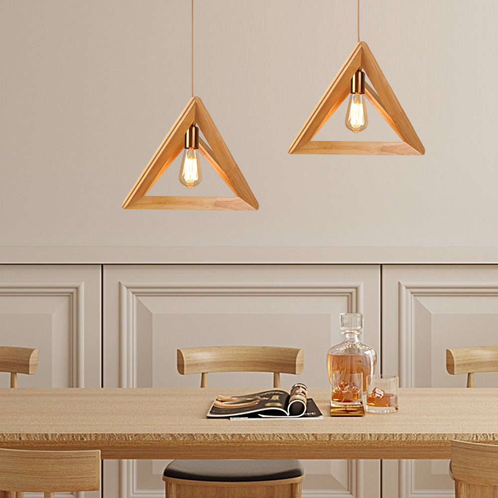 Scandinavian Pendant Light with Wooden Frame - Geometric, Minimalist Design for Dining Room and Living Room, Scandinavian Style