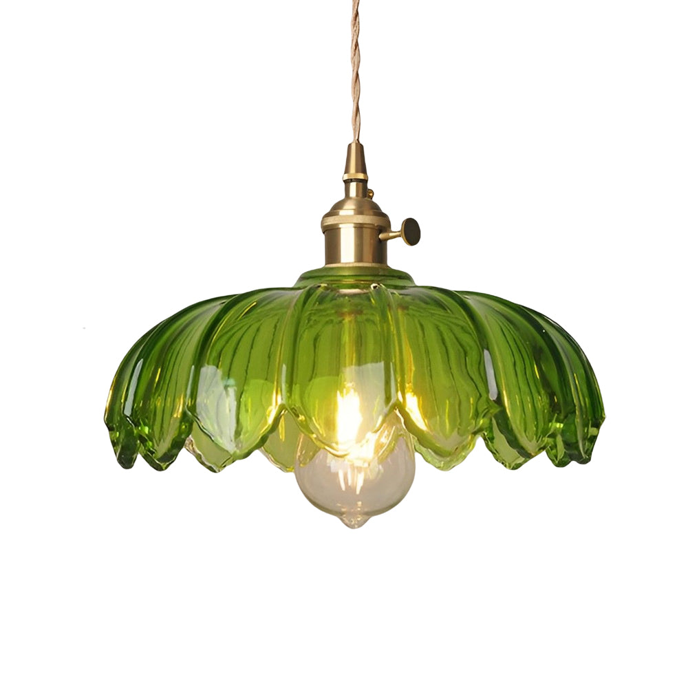 Vintage Hanging Lamp Made of Glass and Brass – Flower-Shaped Pendant Light for Dining Room and Living Room