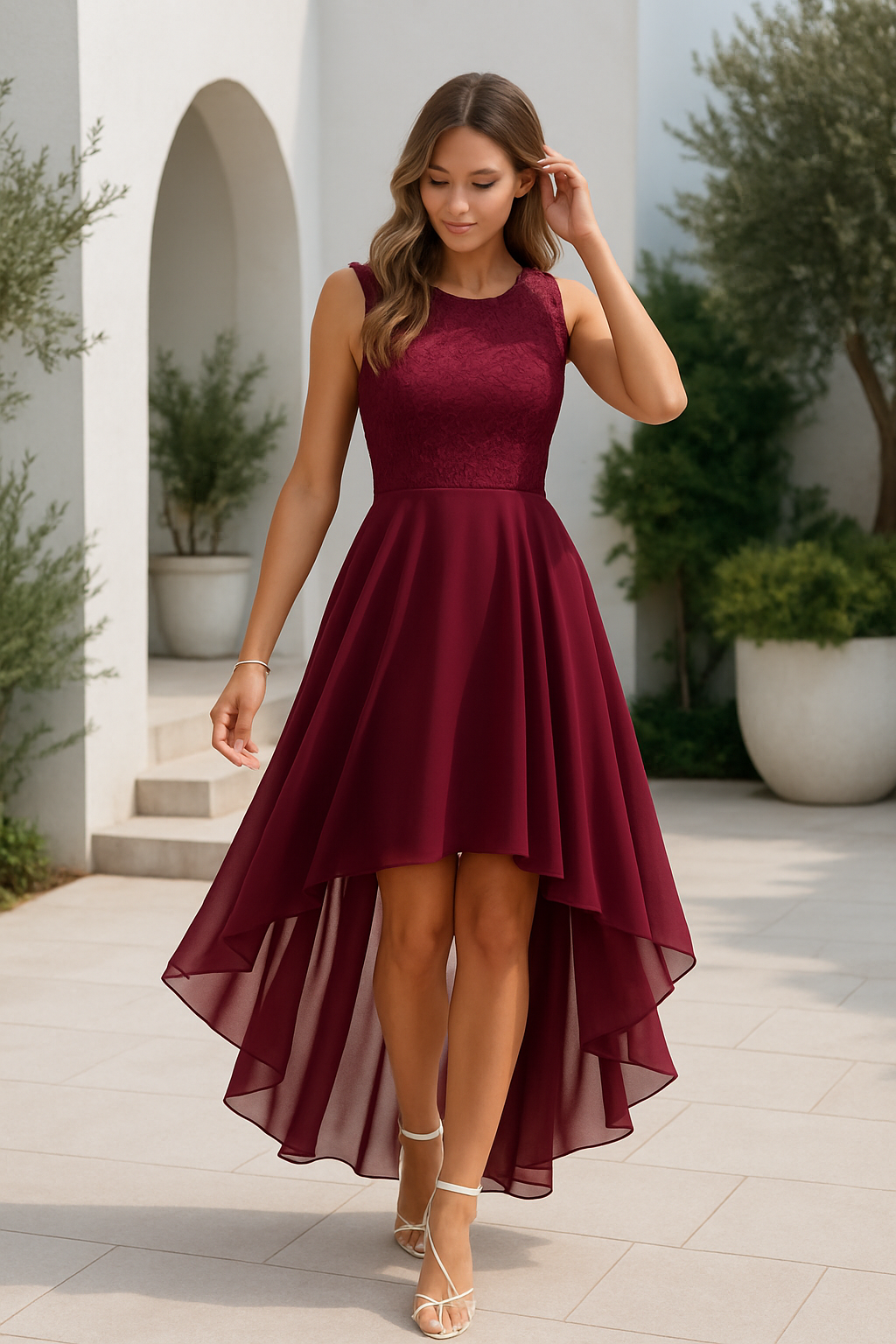 Women's Stylish Wedding Guest Dress with Asymmetric Hem | Midi