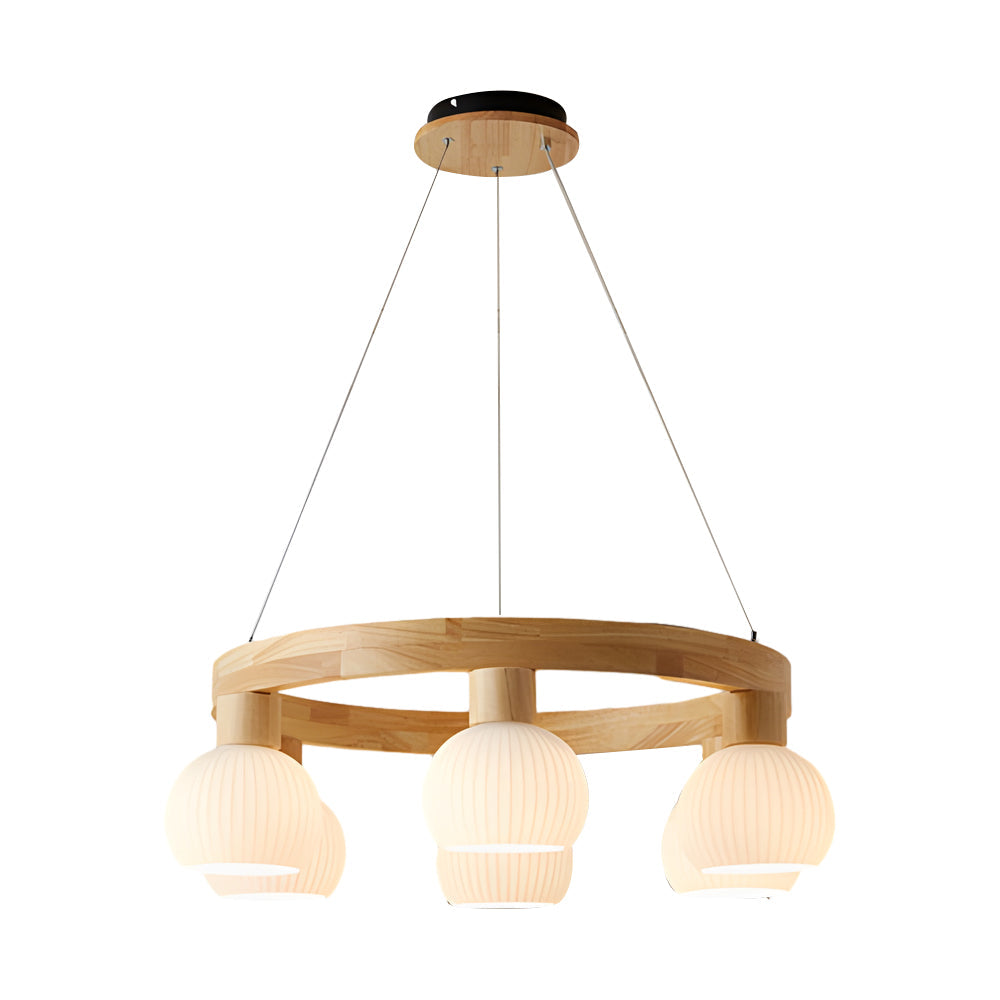 Scandinavian Wooden Chandelier with 3-Stage Dimming Function – Pendant Light for Dining Room and Living Room