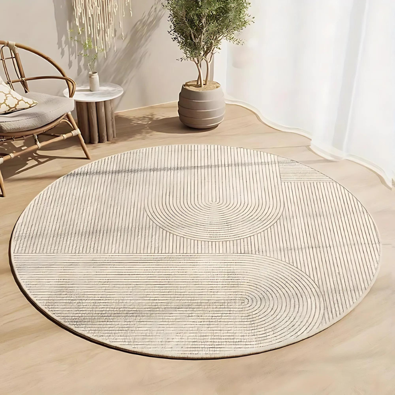 Round Rug in Scandinavian Design – Modern Non-Slip Rug for Living Room & Bedroom