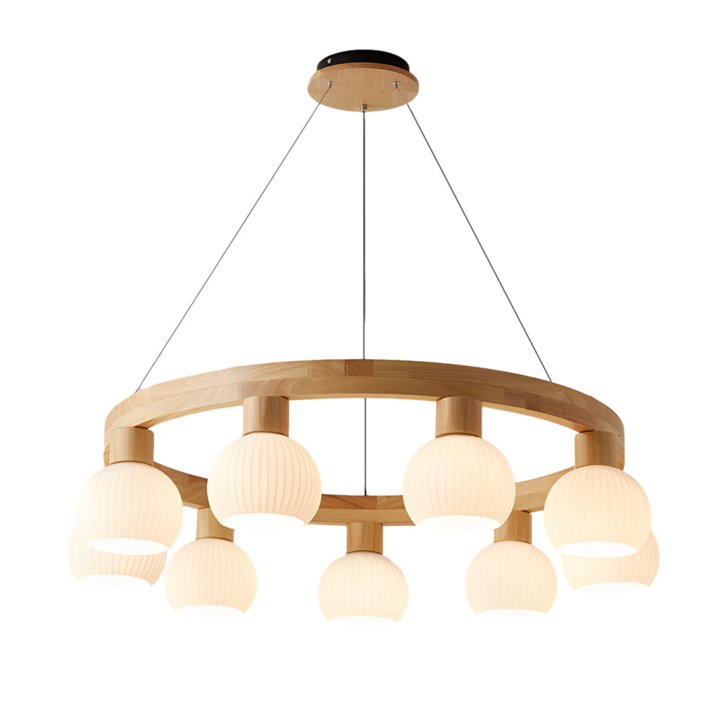 Scandinavian Wooden Chandelier with 3-Stage Dimming Function – Pendant Light for Dining Room and Living Room