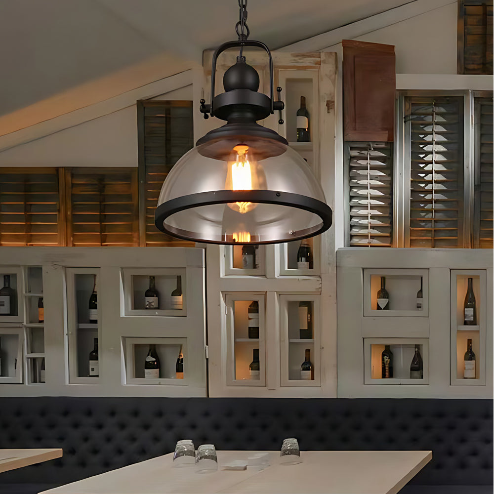 Vintage Industrial Pendant Light with Glass Dome – Ceiling Pendant Light for Kitchen and Dining Room