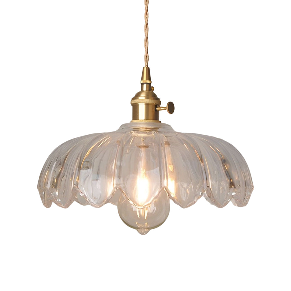 Vintage Hanging Lamp Made of Glass and Brass – Flower-Shaped Pendant Light for Dining Room and Living Room