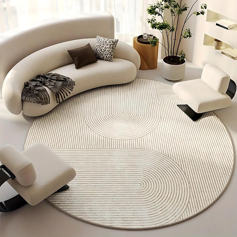 Round Rug in Scandinavian Design – Modern Non-Slip Rug for Living Room & Bedroom