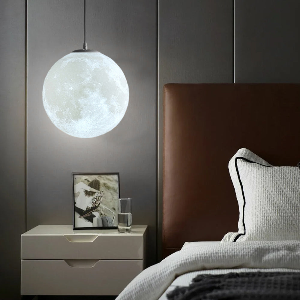 3D Round Moon Pendant Light - White Ceiling Light with Moon Design for Bedroom & Living Room