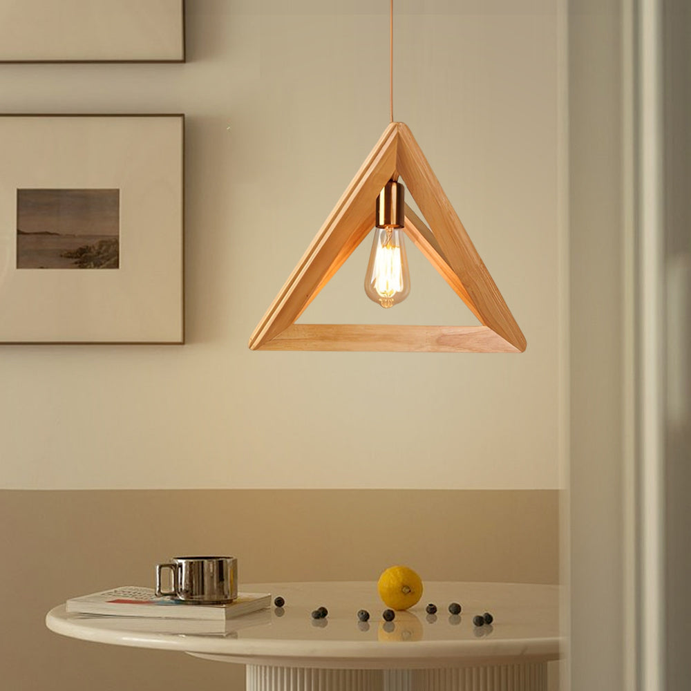 Scandinavian Pendant Light with Wooden Frame - Geometric, Minimalist Design for Dining Room and Living Room, Scandinavian Style