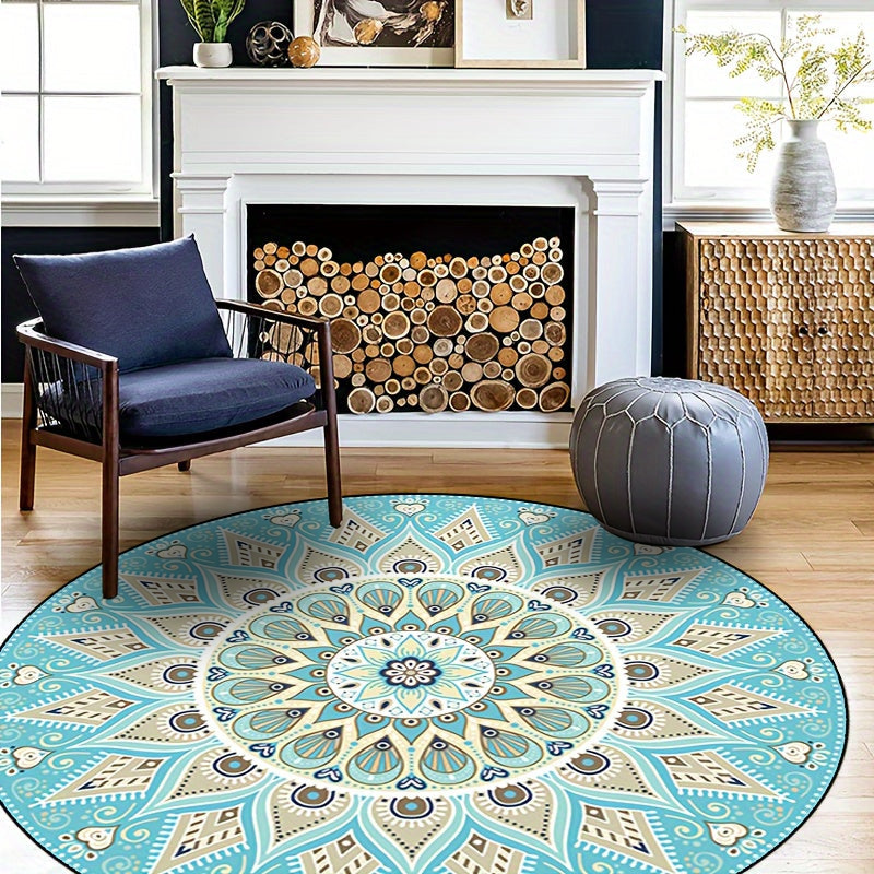 Round Mandala Rug with Elegant Design – Boho Rug for Living Room & Bedroom