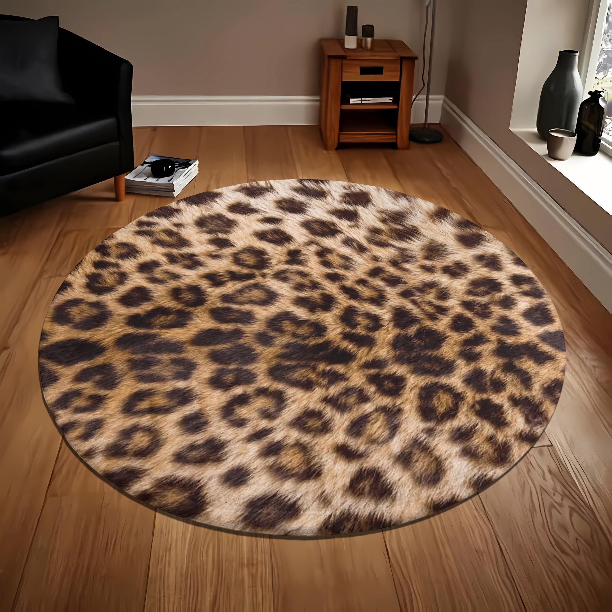 Exotic Leopard Flannel Rug – Soft Round Rug in Leopard Pattern for Living Room & Bedroom