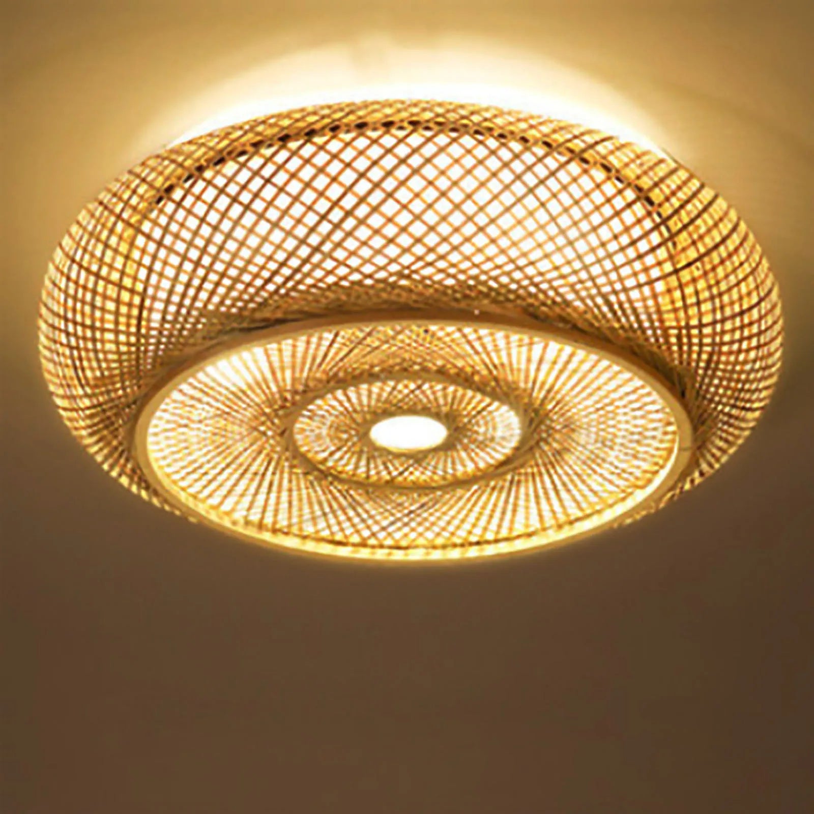 Natural Bamboo Ceiling Light, Flat LED Ceiling Lamp for Living Room & Bedroom