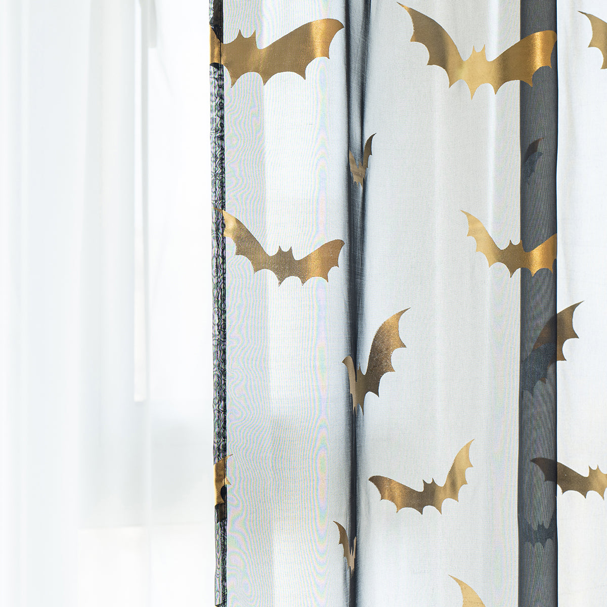 Transparent Polyester Curtains with Bat Pattern – Perfect Halloween Decoration for Windows