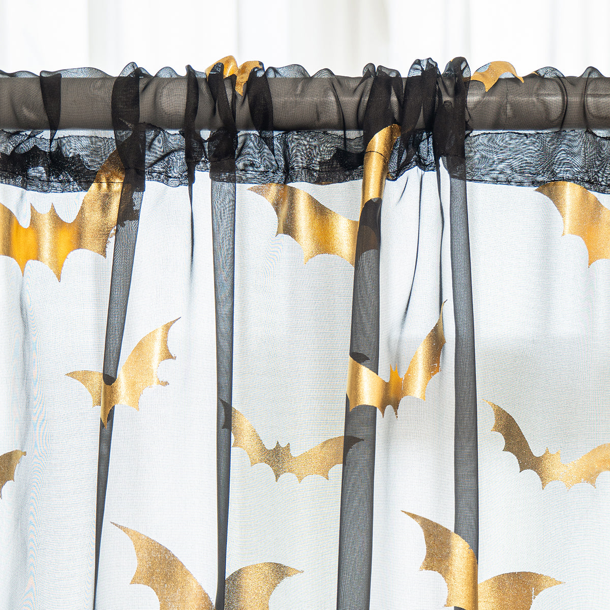 Transparent Polyester Curtains with Bat Pattern – Perfect Halloween Decoration for Windows