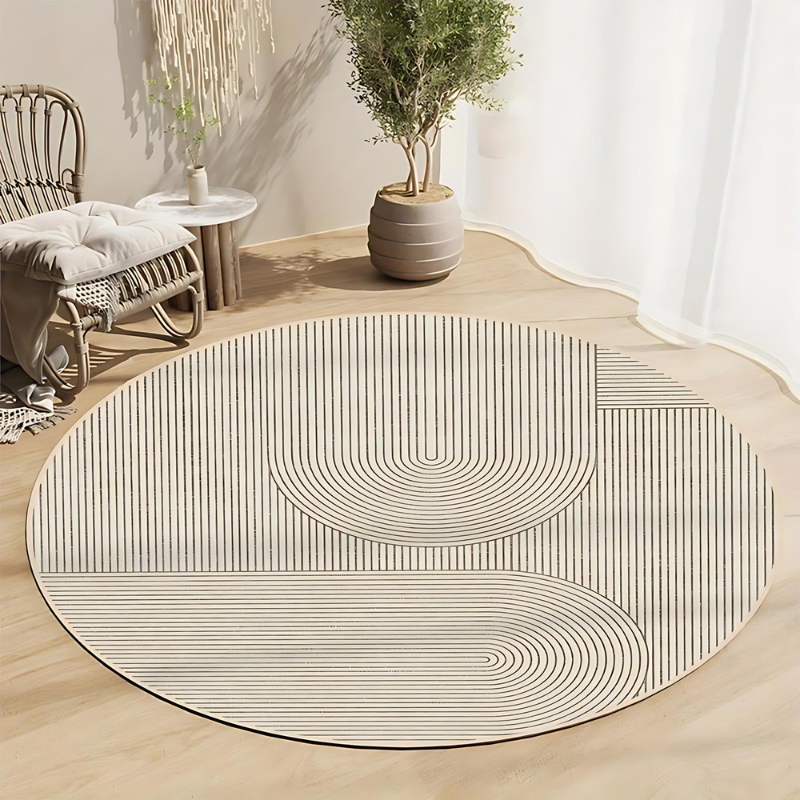 Round Rug in Scandinavian Design – Modern Non-Slip Rug for Living Room & Bedroom