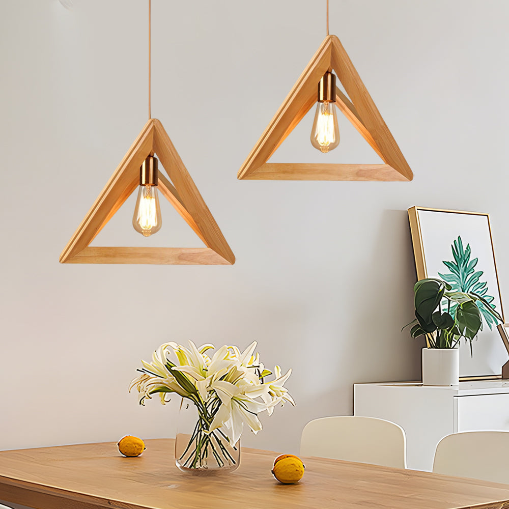 Scandinavian Pendant Light with Wooden Frame - Geometric, Minimalist Design for Dining Room and Living Room, Scandinavian Style