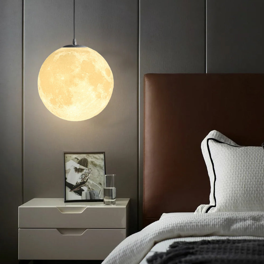 3D Round Moon Pendant Light - White Ceiling Light with Moon Design for Bedroom & Living Room