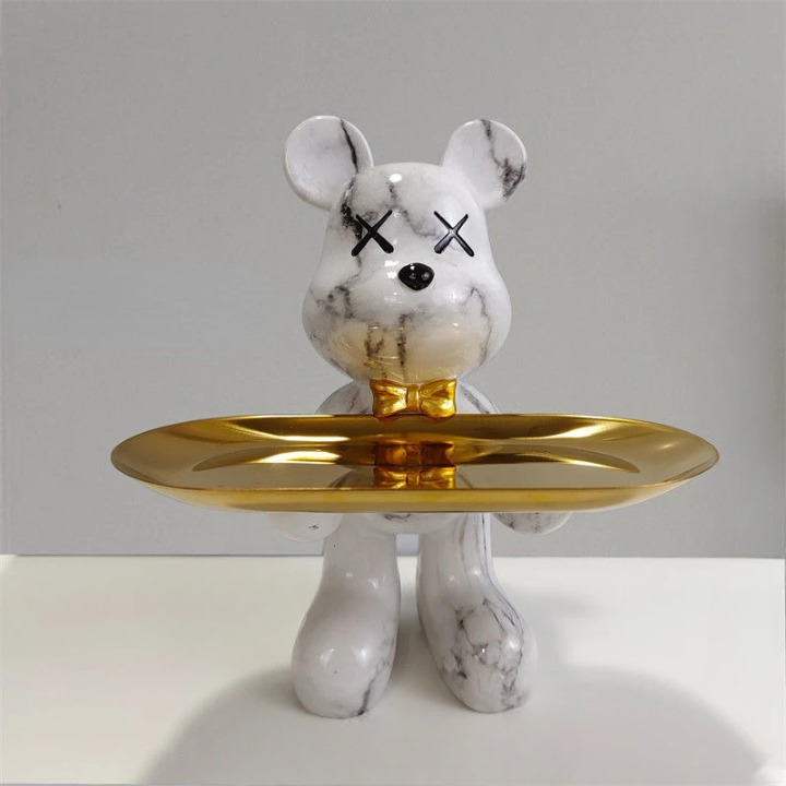 Bear Figurine with Tray, Modern Decorative Figure for Living Room and Hallway