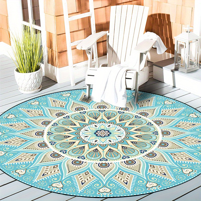 Round Mandala Rug with Elegant Design – Boho Rug for Living Room & Bedroom