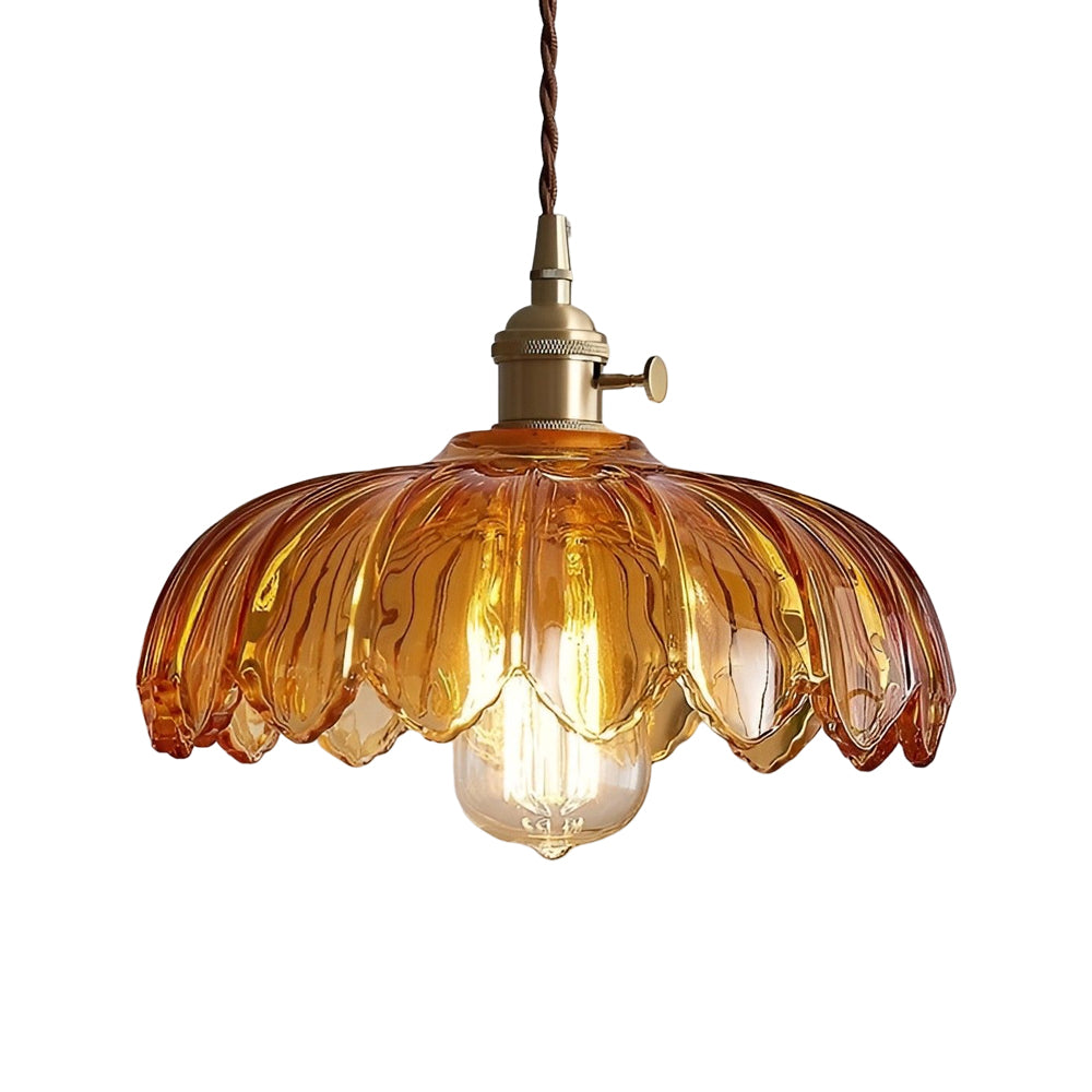 Vintage Hanging Lamp Made of Glass and Brass – Flower-Shaped Pendant Light for Dining Room and Living Room