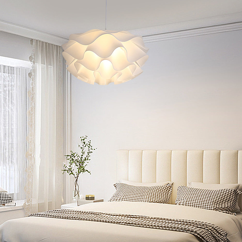 Scandinavian LED Pendant Light in Flower Shape – Dimmable White Chandelier for Bedroom and Living Room