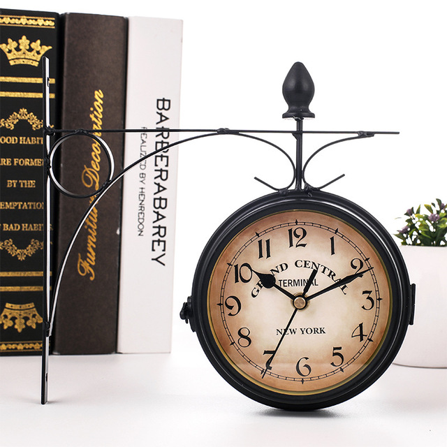 Double-Sided Wall Clock in Vintage Design, Classic Clock for Living Room and Hallway