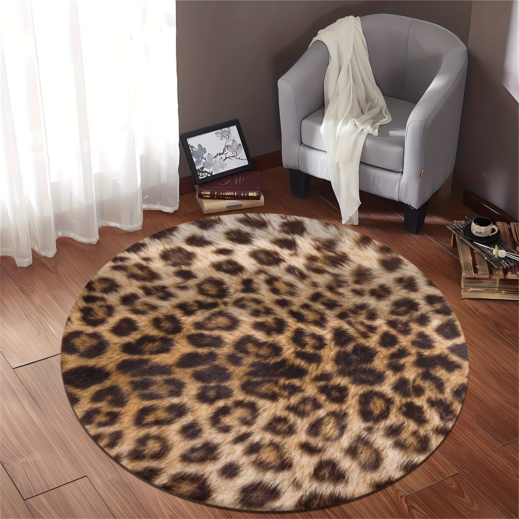 Exotic Leopard Flannel Rug – Soft Round Rug in Leopard Pattern for Living Room & Bedroom