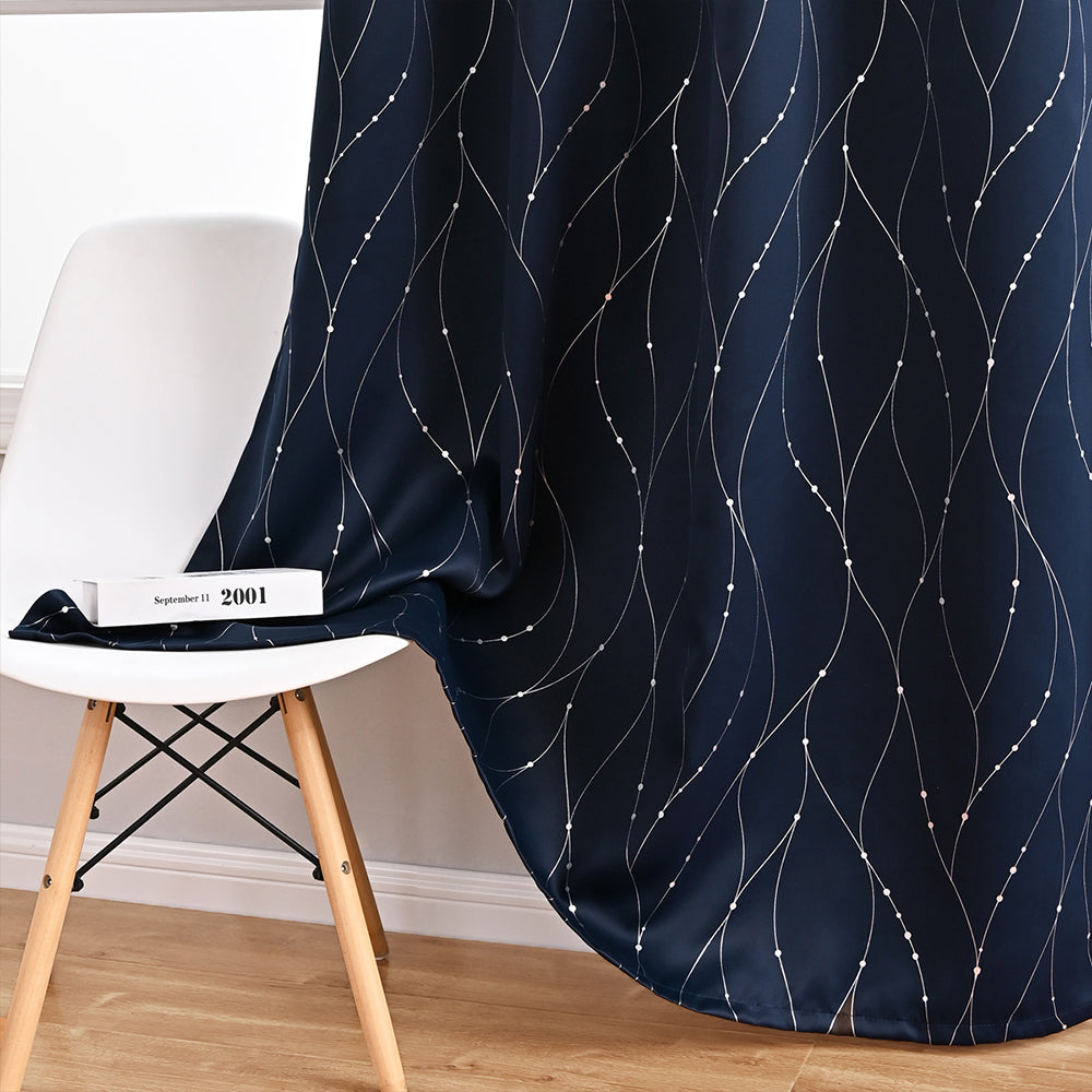 Blackout Curtain with Wave and Dot Pattern – Opaque Design for Optimal Sun Protection