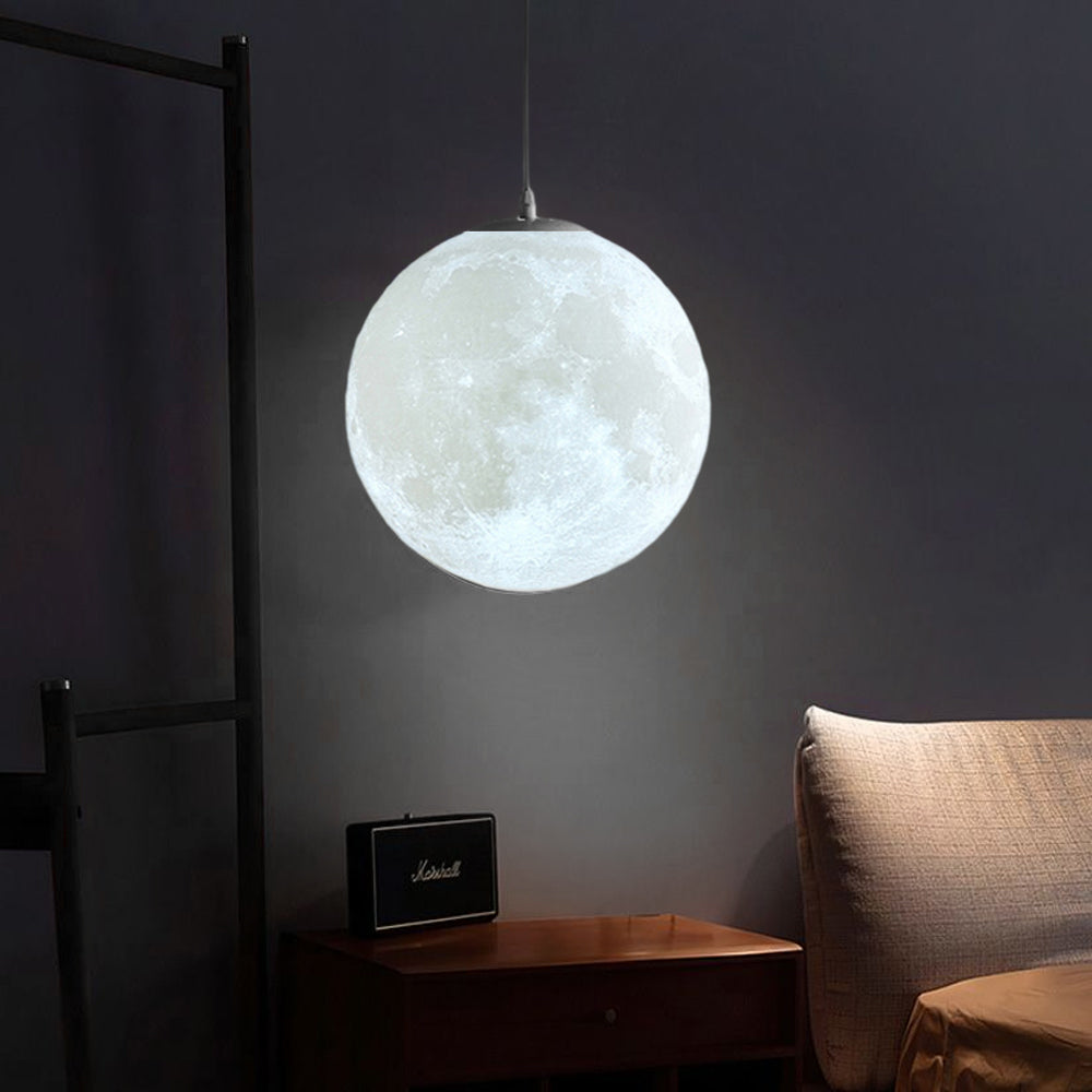 3D Round Moon Pendant Light - White Ceiling Light with Moon Design for Bedroom & Living Room