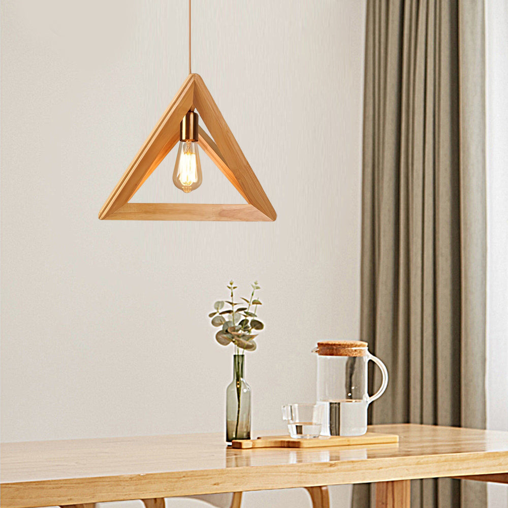 Scandinavian Pendant Light with Wooden Frame - Geometric, Minimalist Design for Dining Room and Living Room, Scandinavian Style