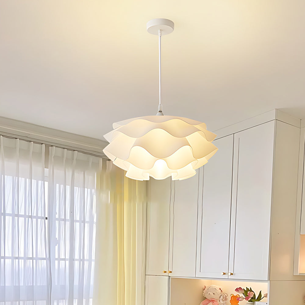 Scandinavian LED Pendant Light in Flower Shape – Dimmable White Chandelier for Bedroom and Living Room