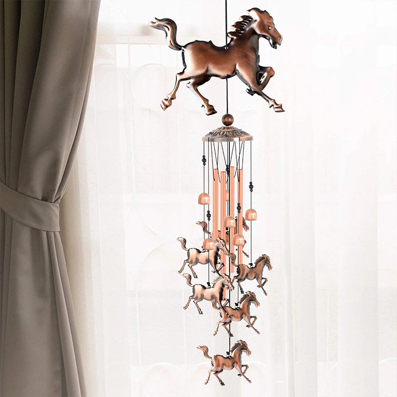 Bronze Retro Wind Chime with Horse Motif, Decorative Wind Bells for Garden and Balcony