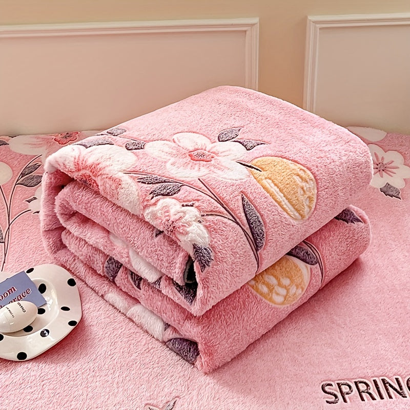 Soft Spring Blanket with Floral Pattern – Fluffy Plush Blanket for Cozy Hours at Home