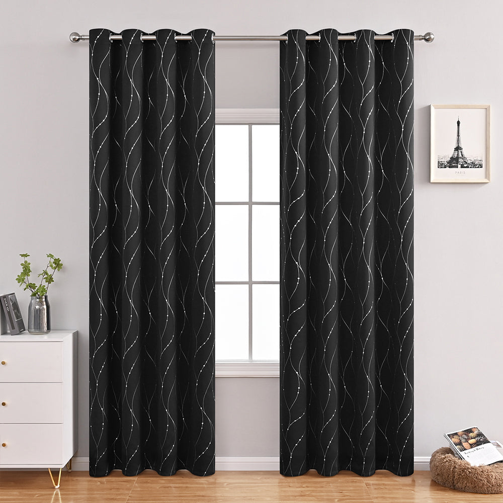 Blackout Curtain with Wave and Dot Pattern – Opaque Design for Optimal Sun Protection